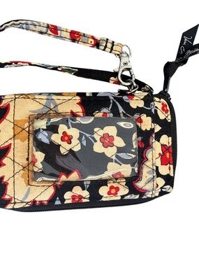 Vera Bradley Black Floral Wristlet Zip Pouch Quilted Cotton Clutch Organizer